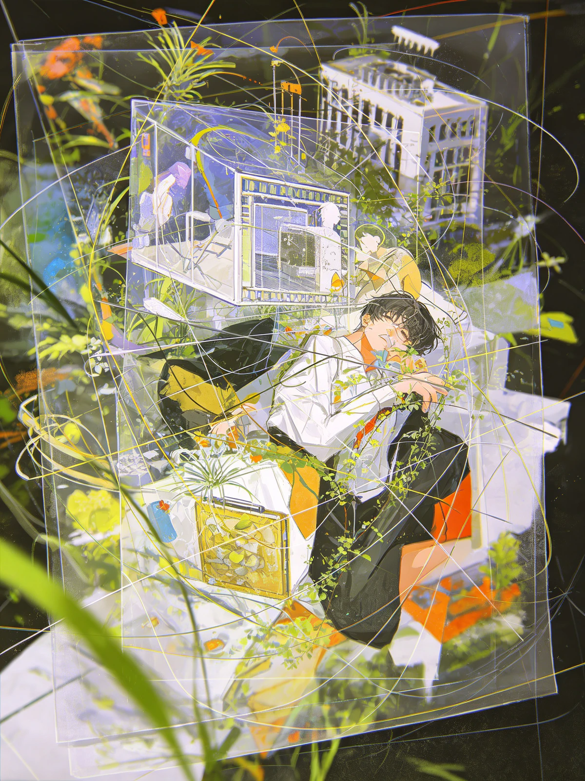 复杂场景插画转化为线稿前示例照片