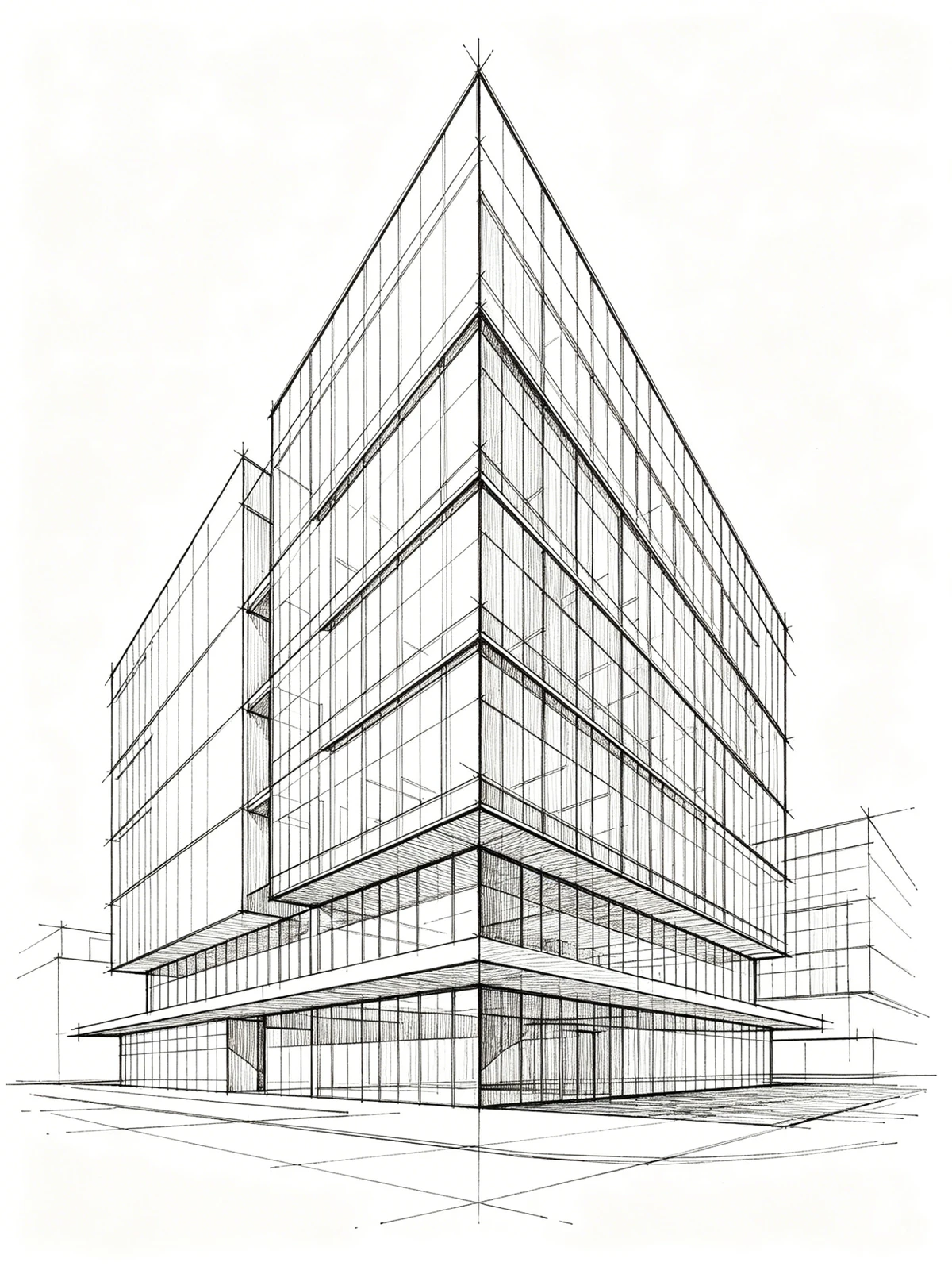 建筑线稿渲染前示例