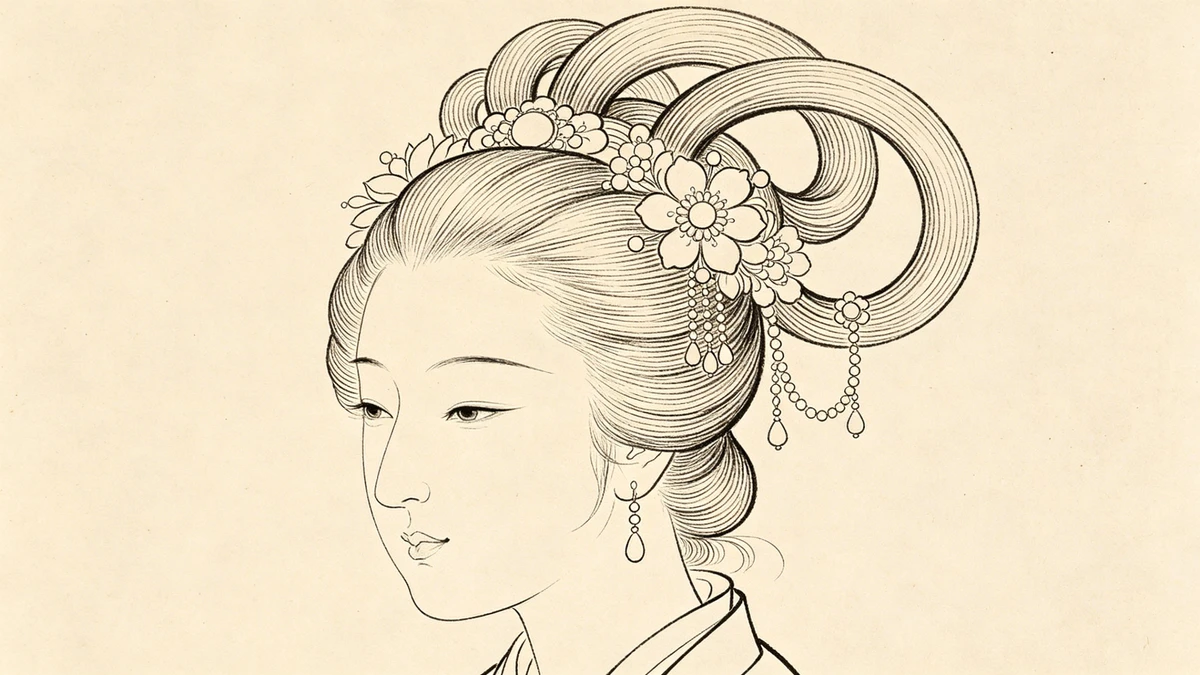 双环望仙髻线稿示例1