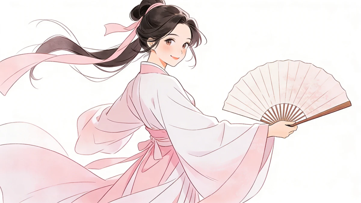 执扇侧身线稿示例1