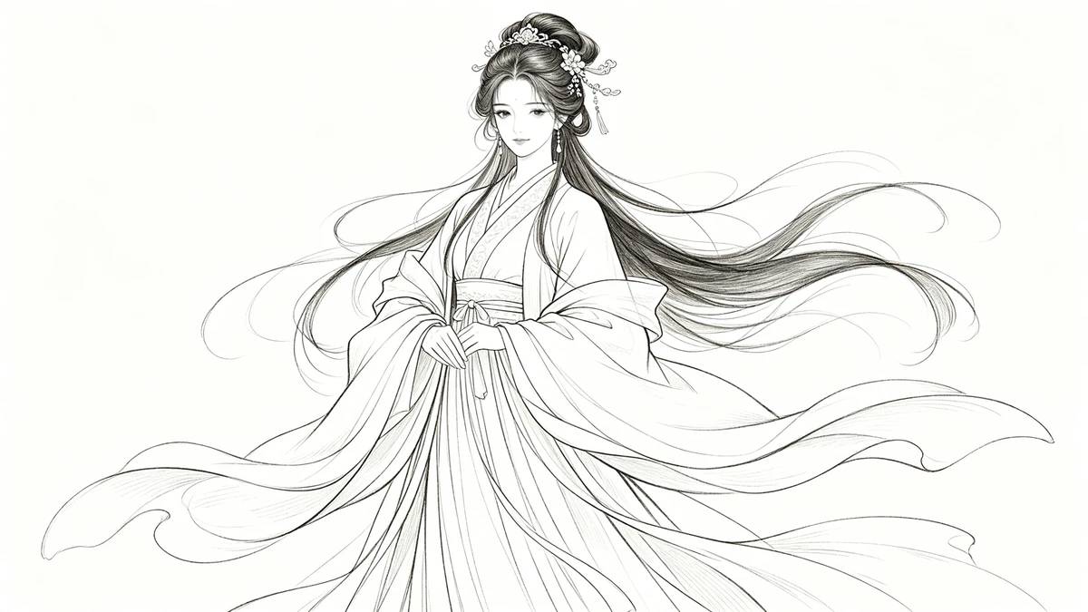 古风少女线稿效果示例1