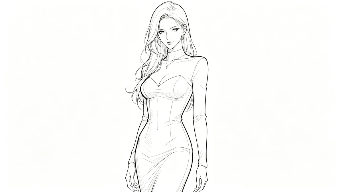 御姐风格线稿效果示例1