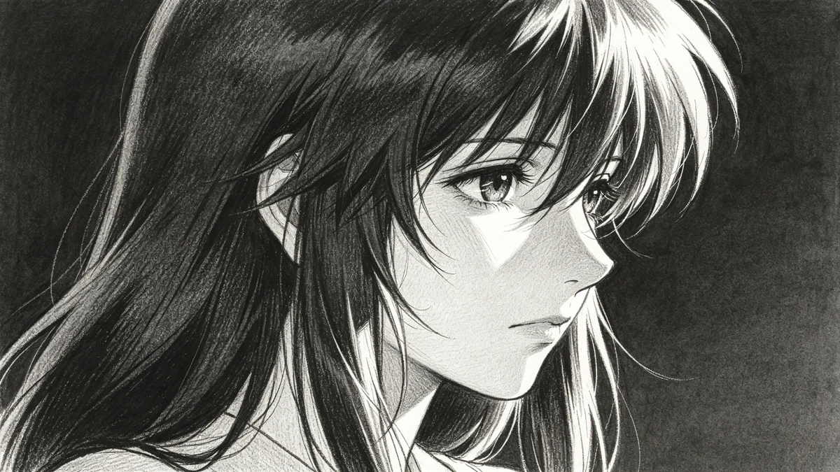 明日香侧脸线稿壁纸示例1