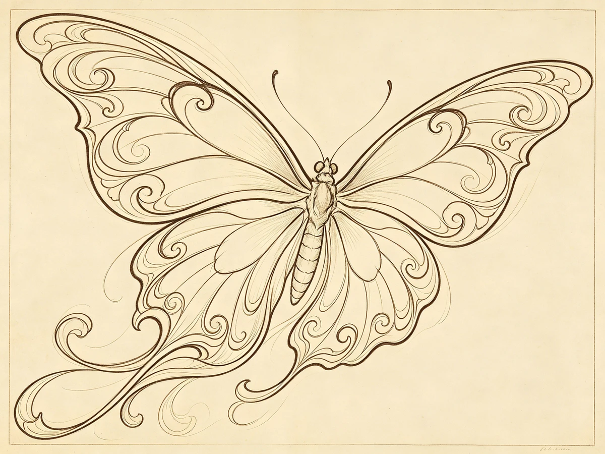 艺术风格蝴蝶线稿示例1