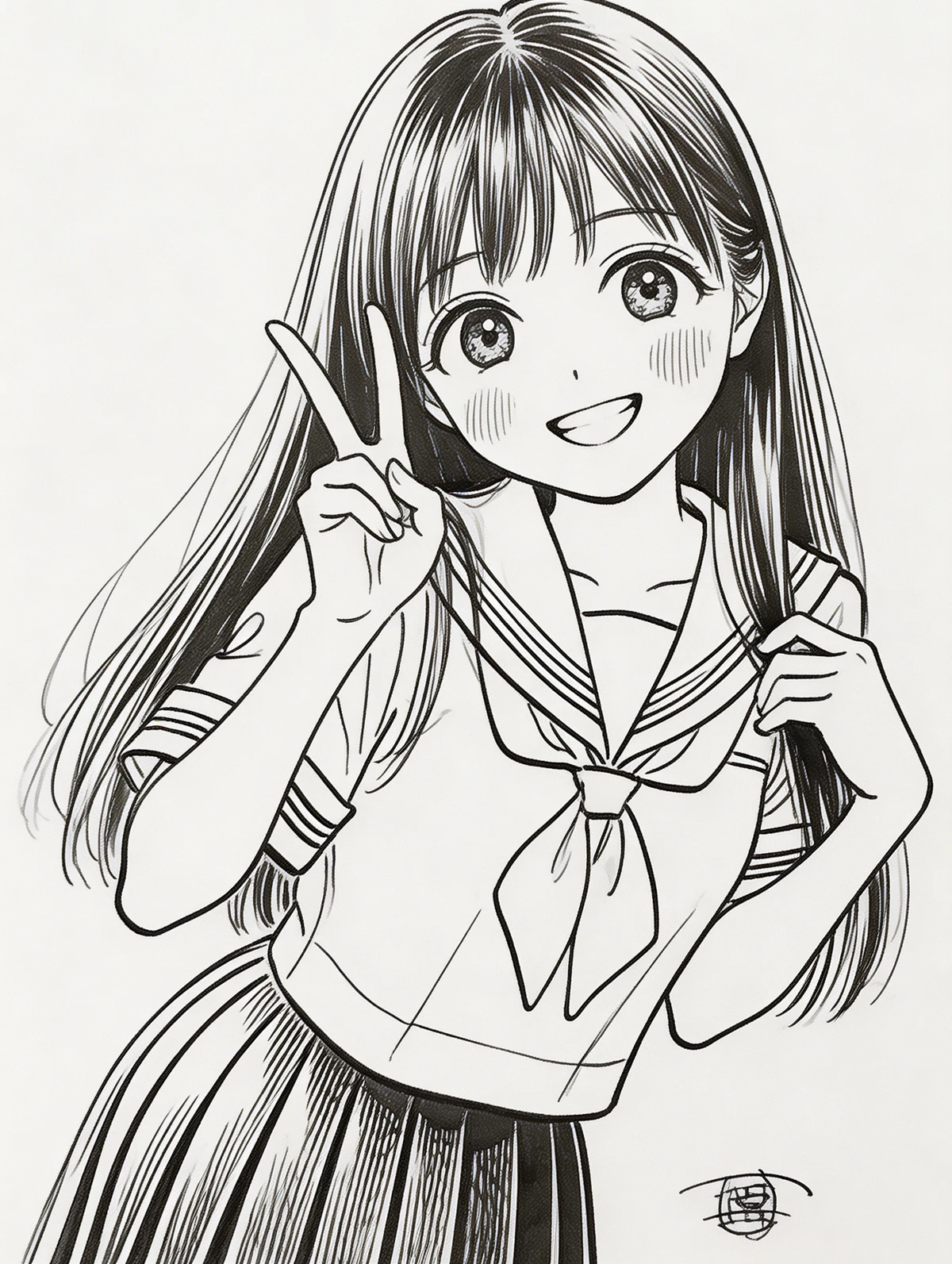 日系动漫卡通人物线稿生成示例1