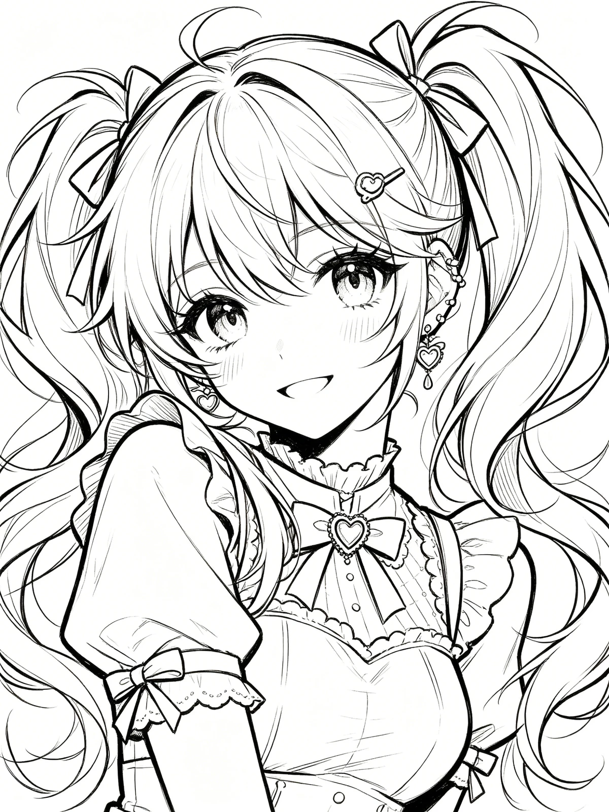 动漫风格双马尾线稿示例1