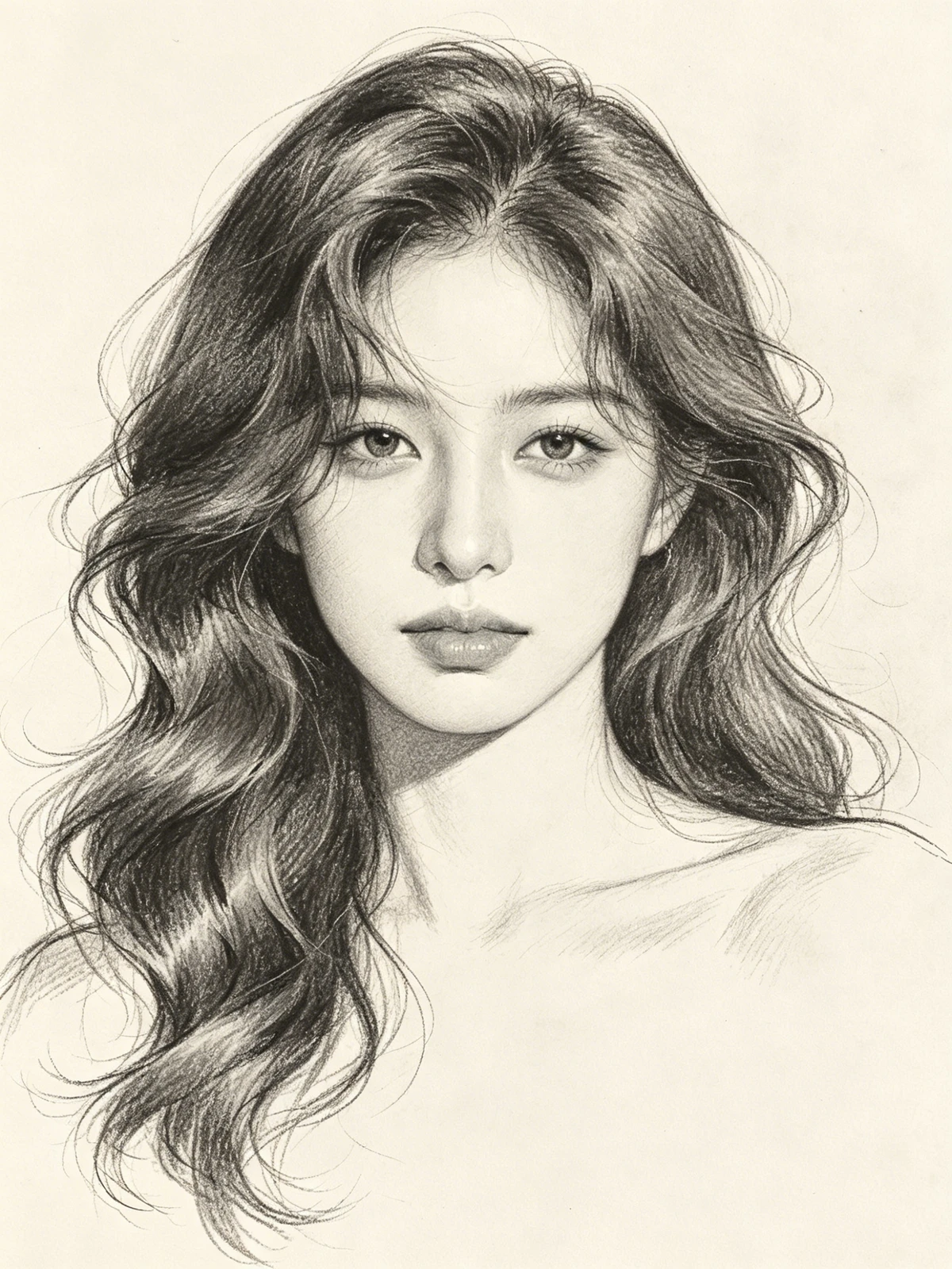 铅笔素描卷发线稿示例1