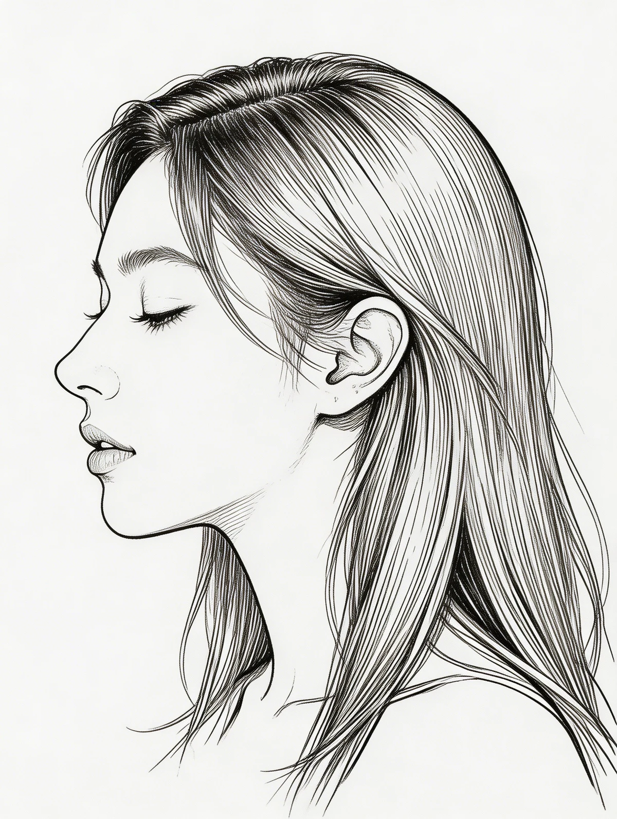 钢笔风格长发线稿示例1