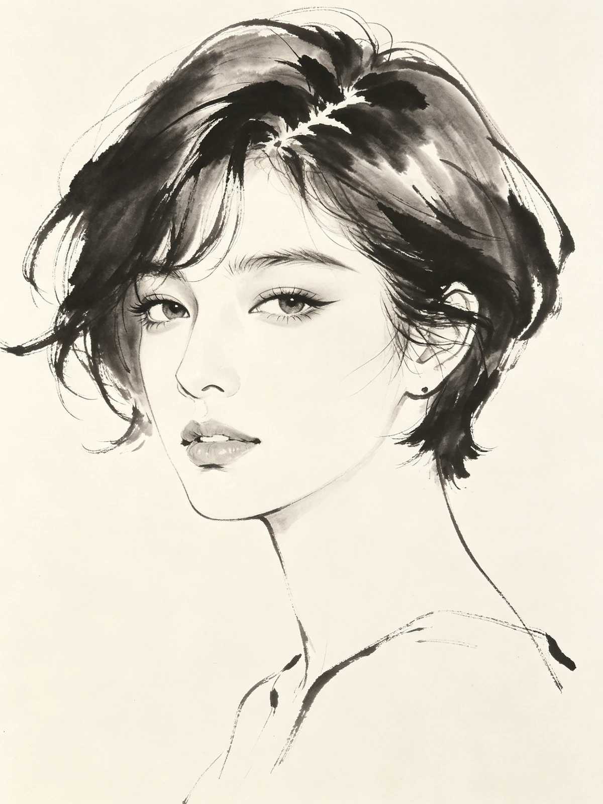 水墨写意风格线稿示例1