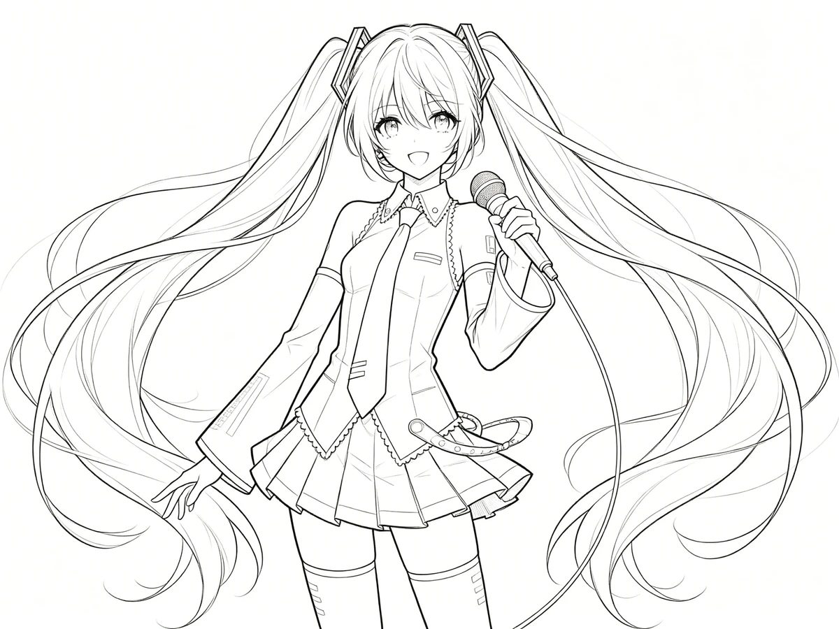 初音未来全身线稿生成示例1