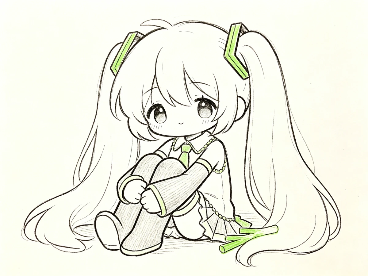 初音未来Q版线稿生成示例1