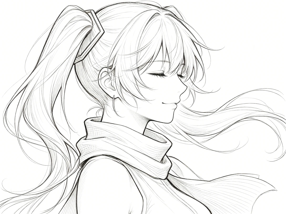 初音未来半身线稿生成示例1