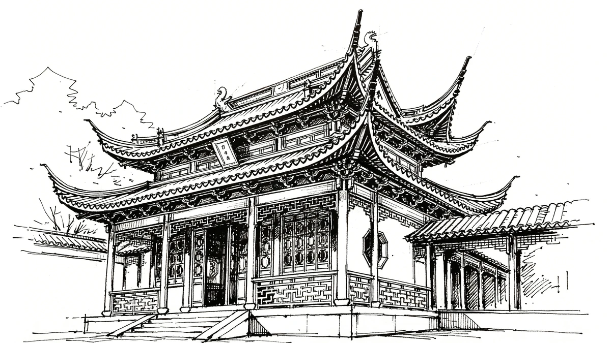 建筑风格线稿生成示例1