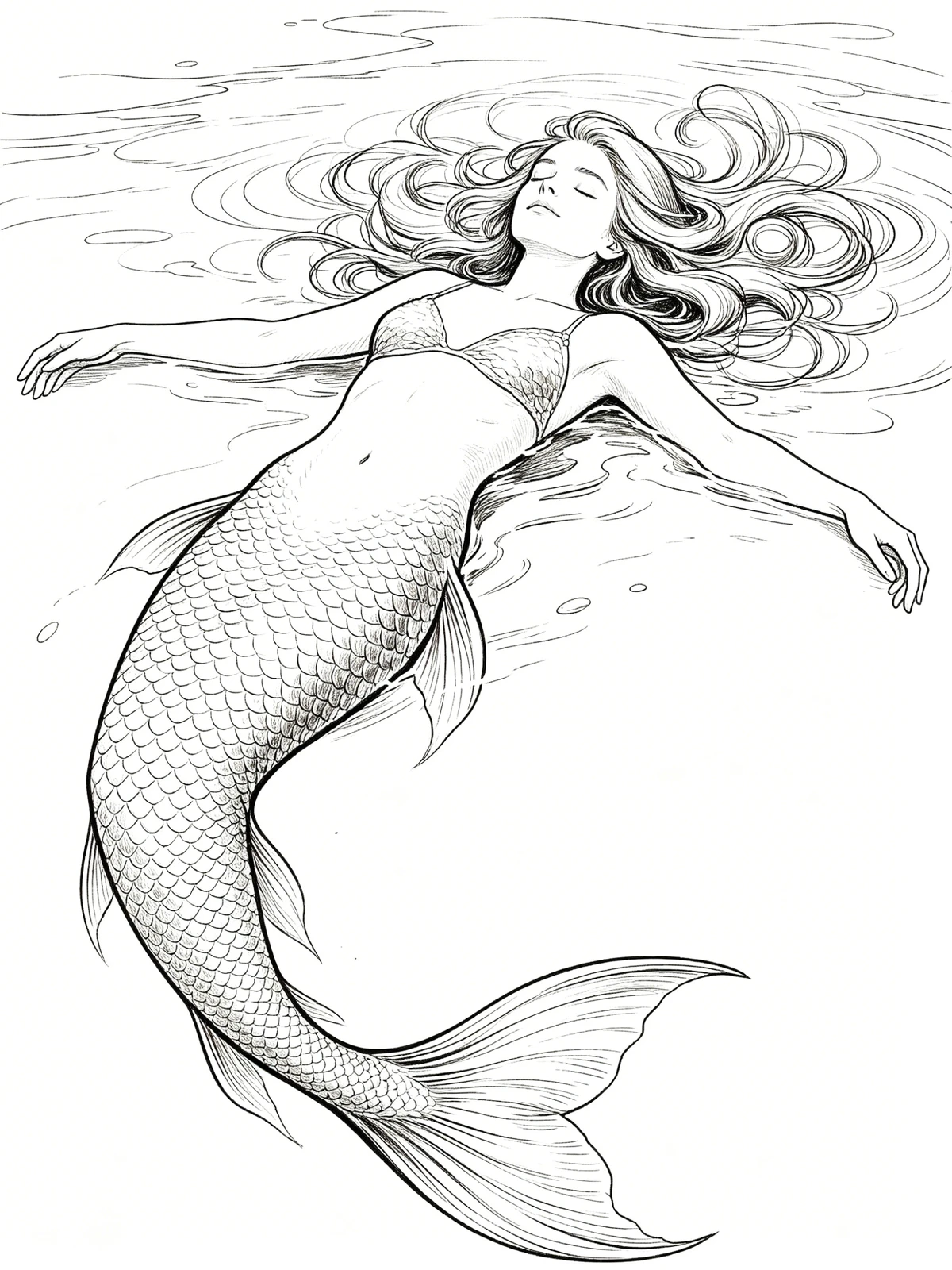 优雅姿态美人鱼线稿示例1