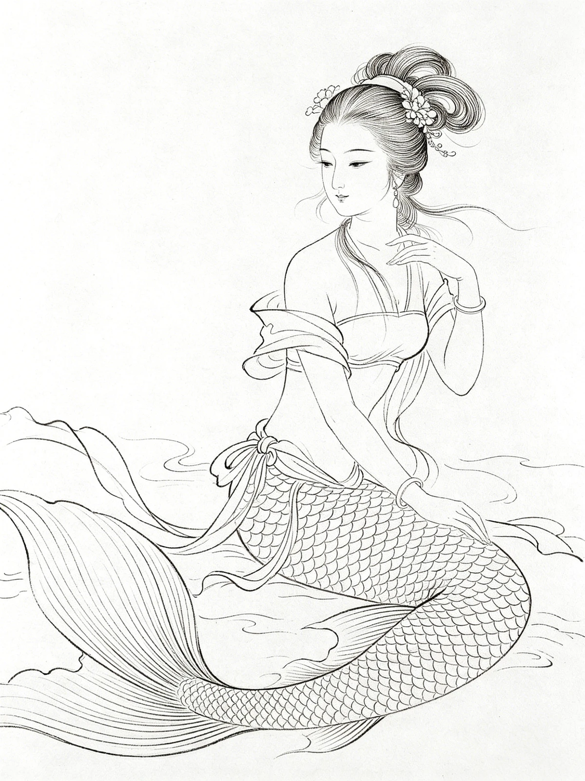 工笔白描线稿生成示例1