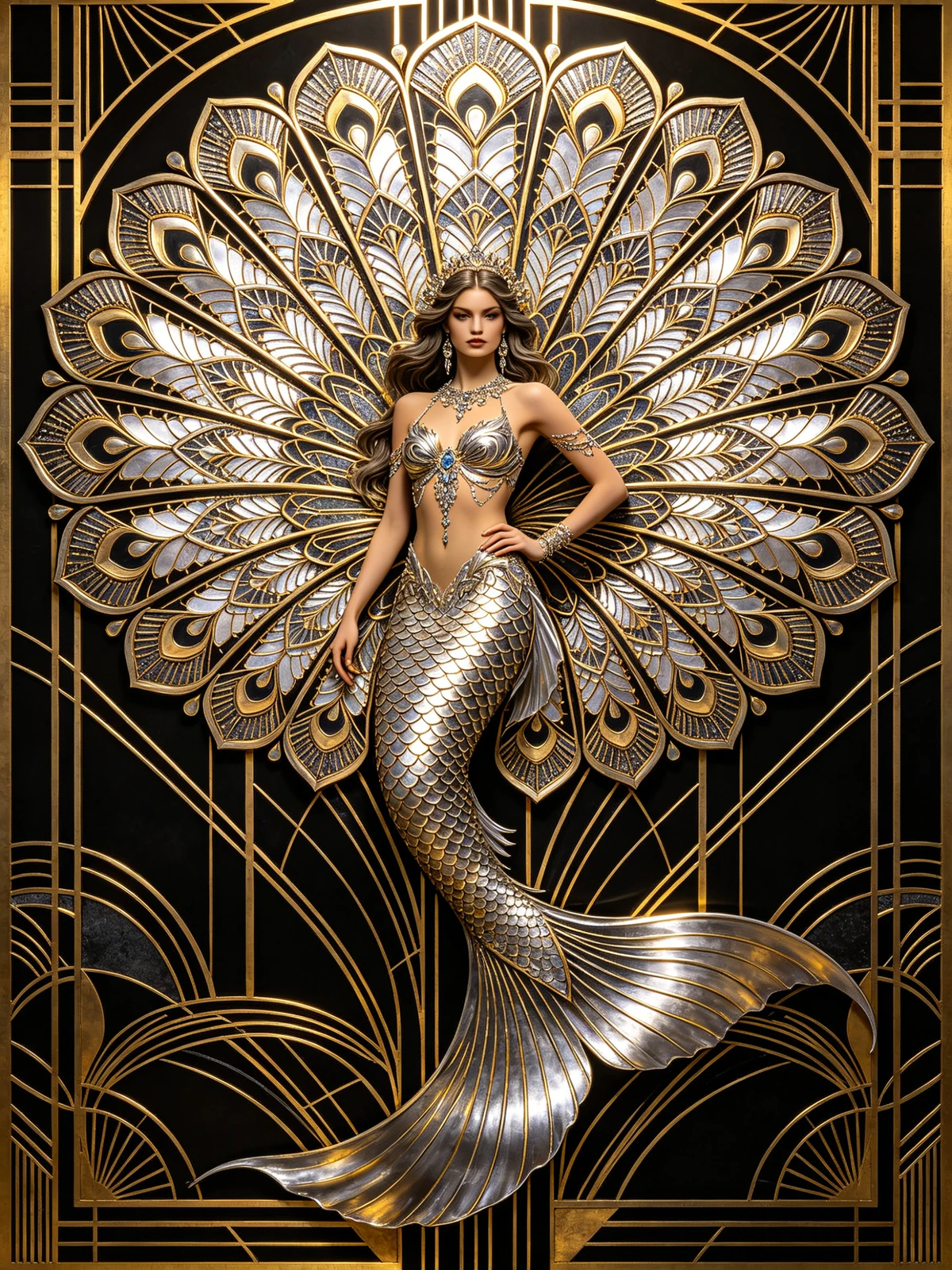 奇幻鱼尾线稿生成示例1