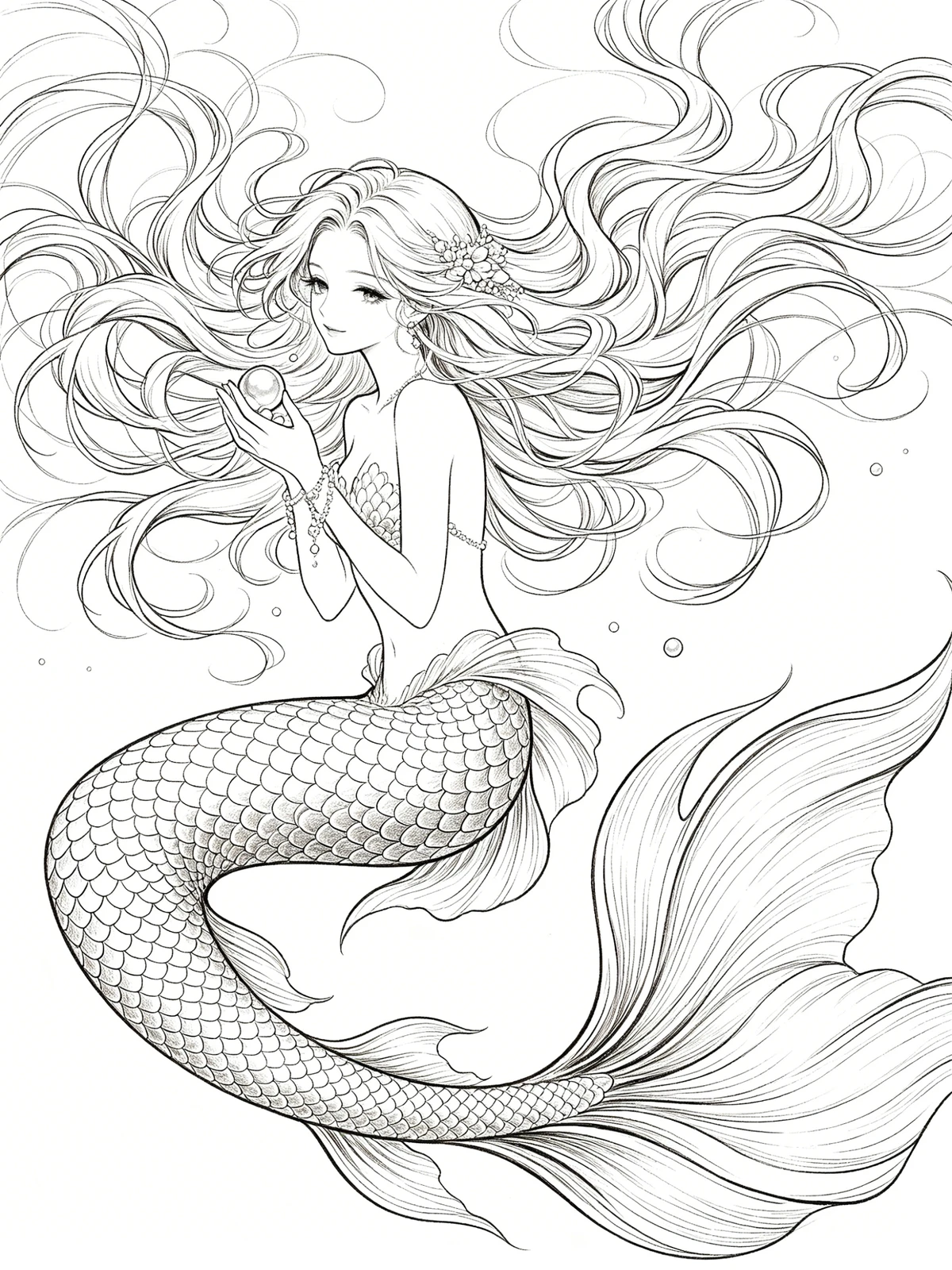 优雅姿态美人鱼线稿示例1