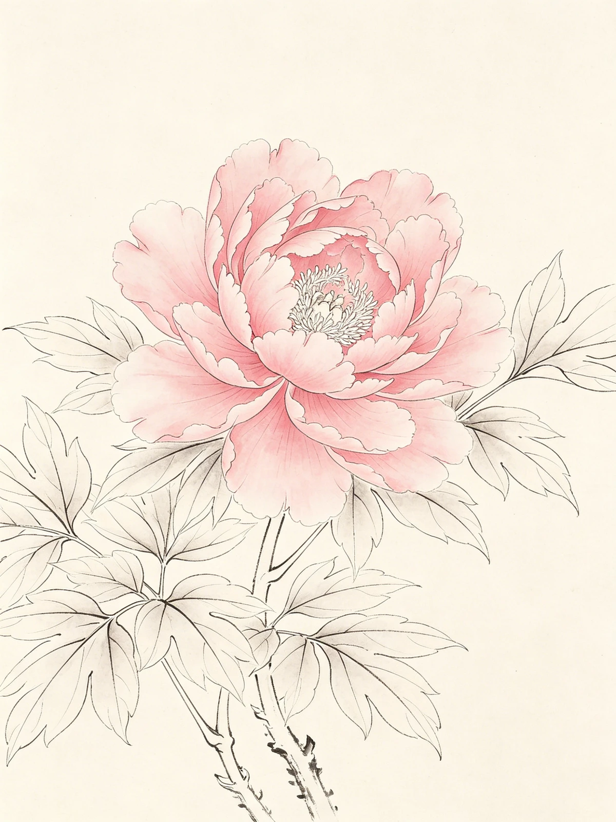 工笔白描牡丹线稿示例1