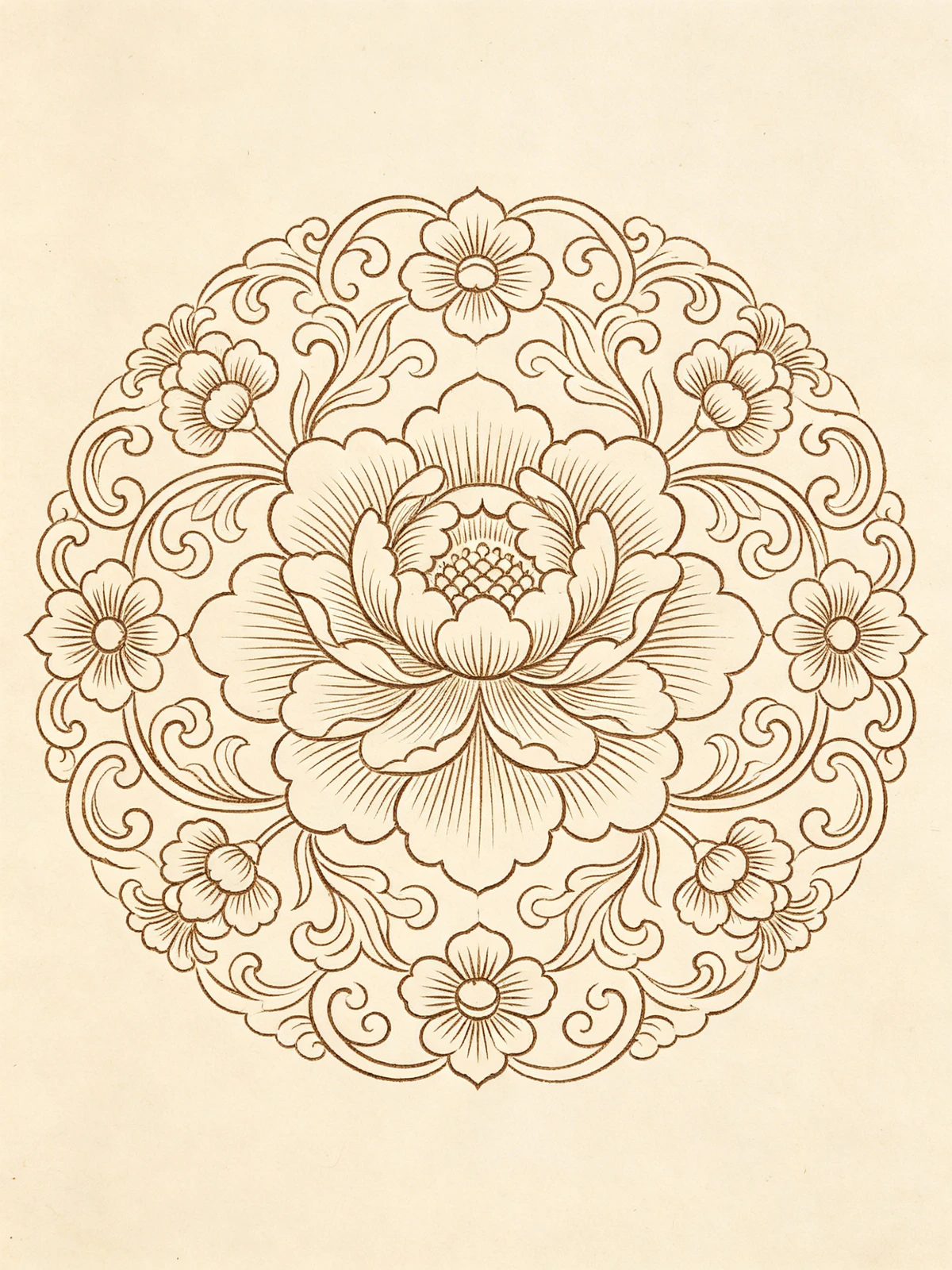 装饰纹样牡丹线稿示例1