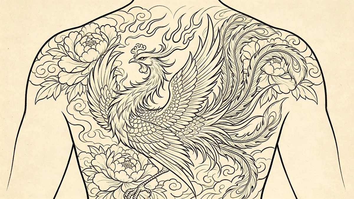纹身风格凤凰线稿生成示例1