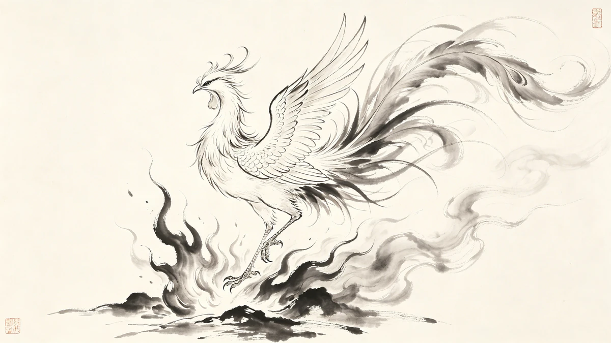 国风风格凤凰线稿生成示例1