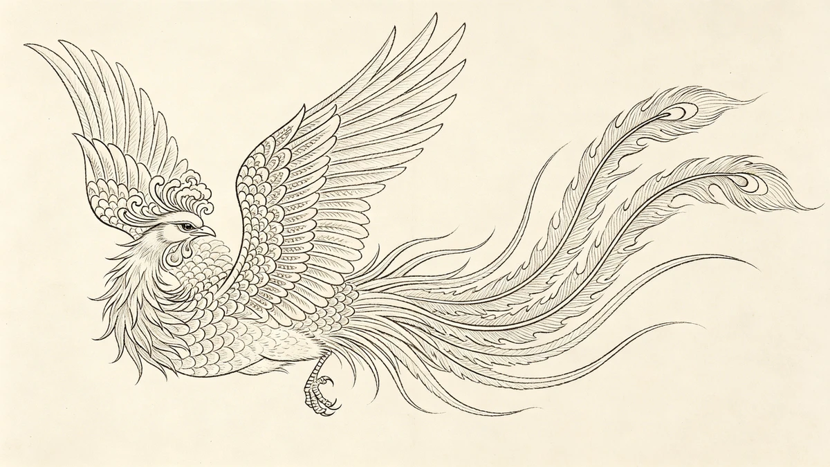 工笔风格凤凰线稿生成示例1