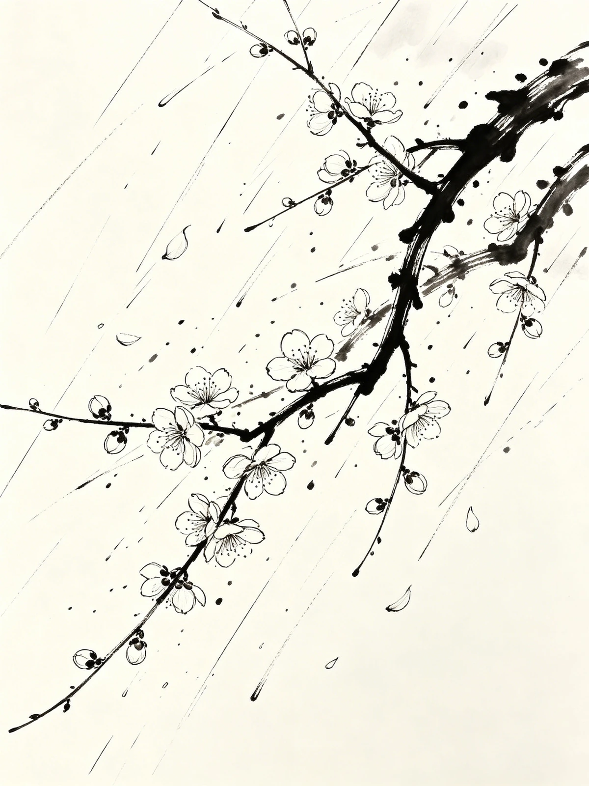 写意水墨梅花线稿示例1