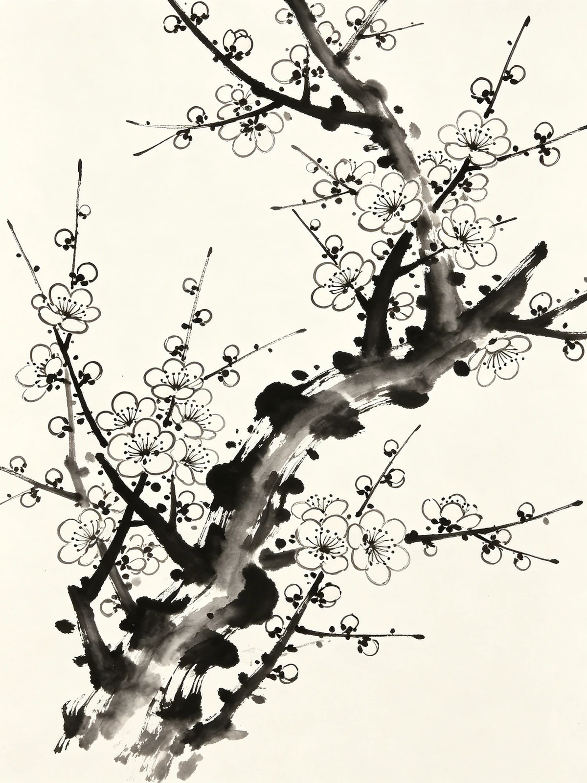 写意水墨梅花线稿示例1