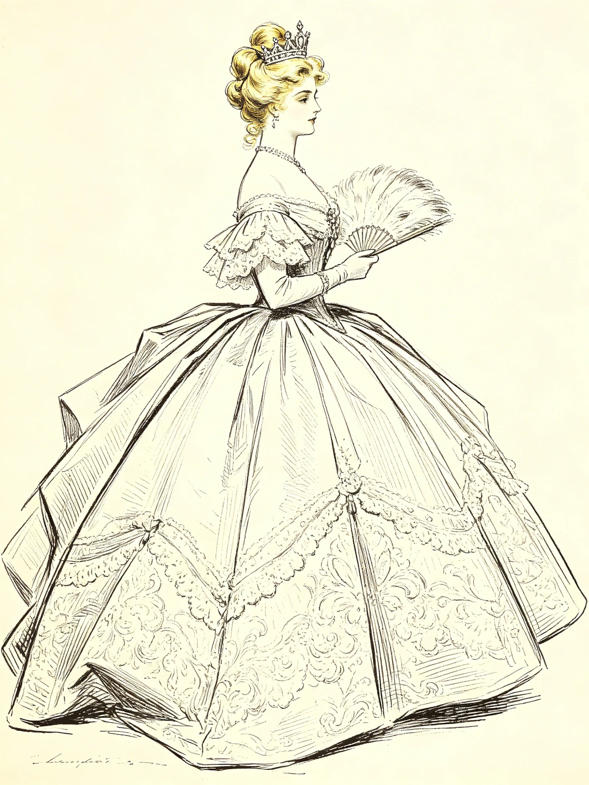 欧式宫廷公主线稿示例1