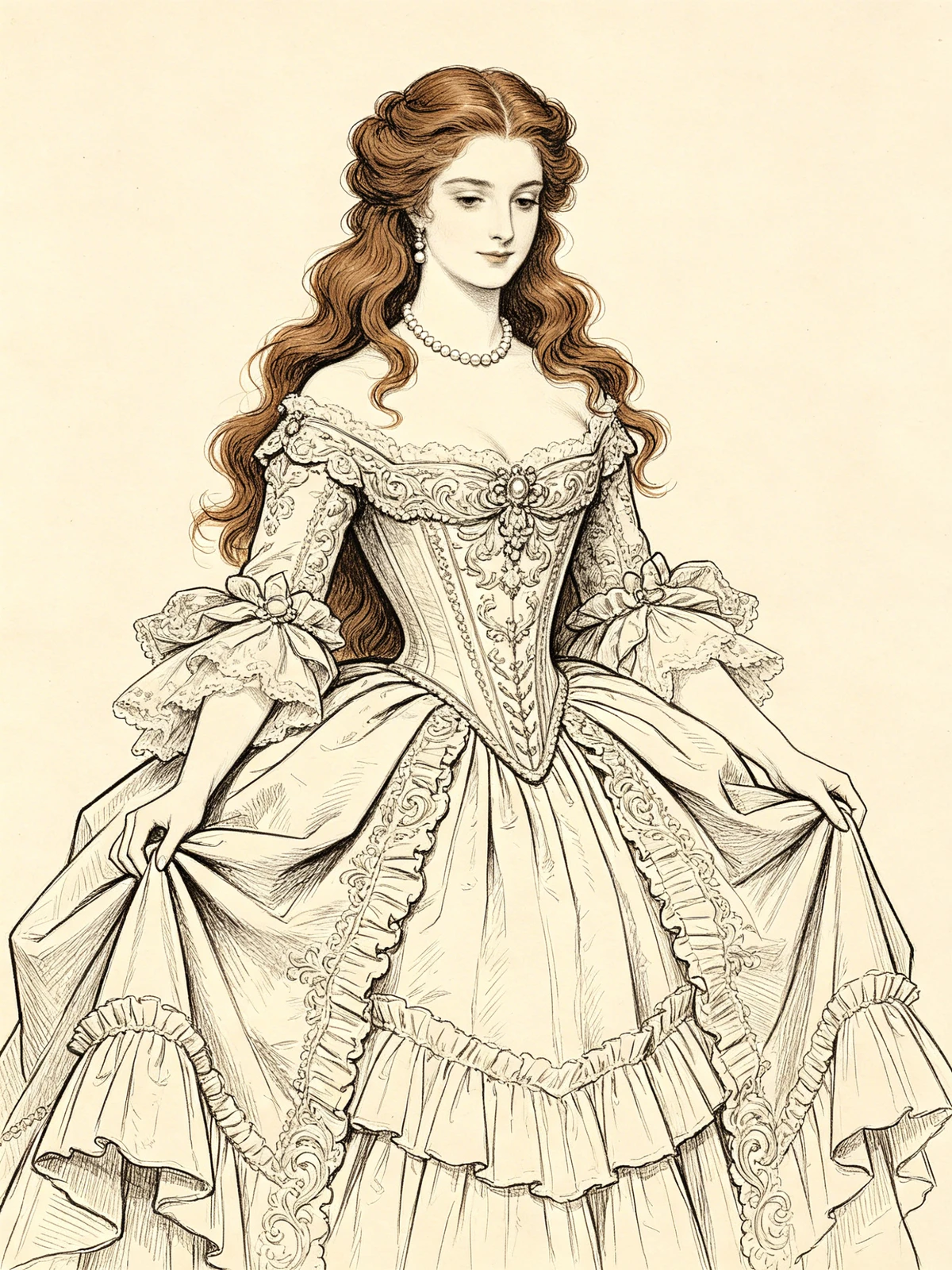 欧式宫廷公主线稿示例1