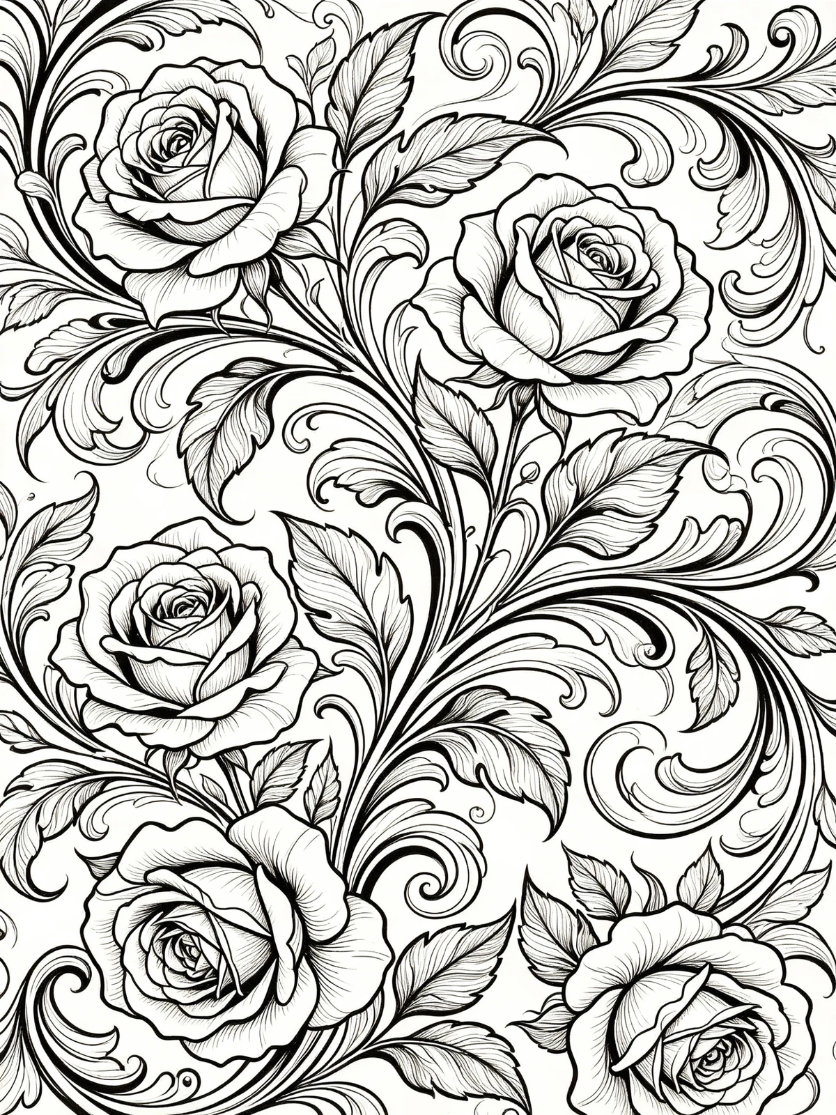 装饰玫瑰线稿示例1