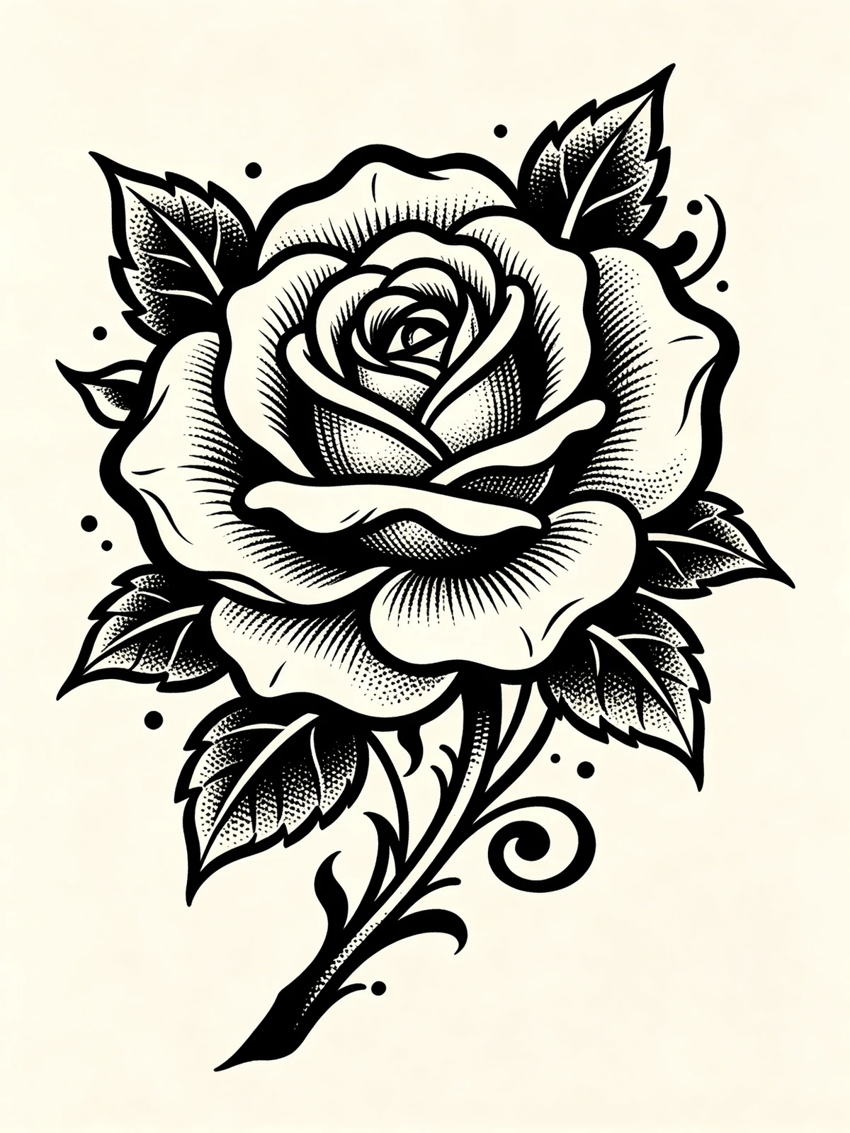 纹身玫瑰线稿示例1