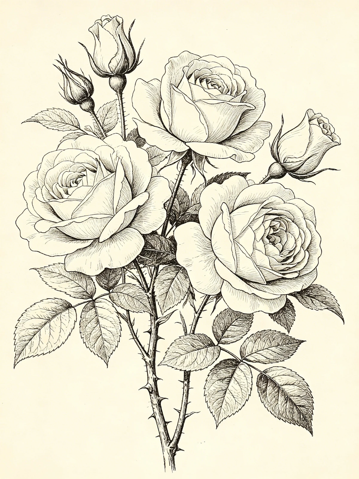 写实玫瑰线稿生成示例1