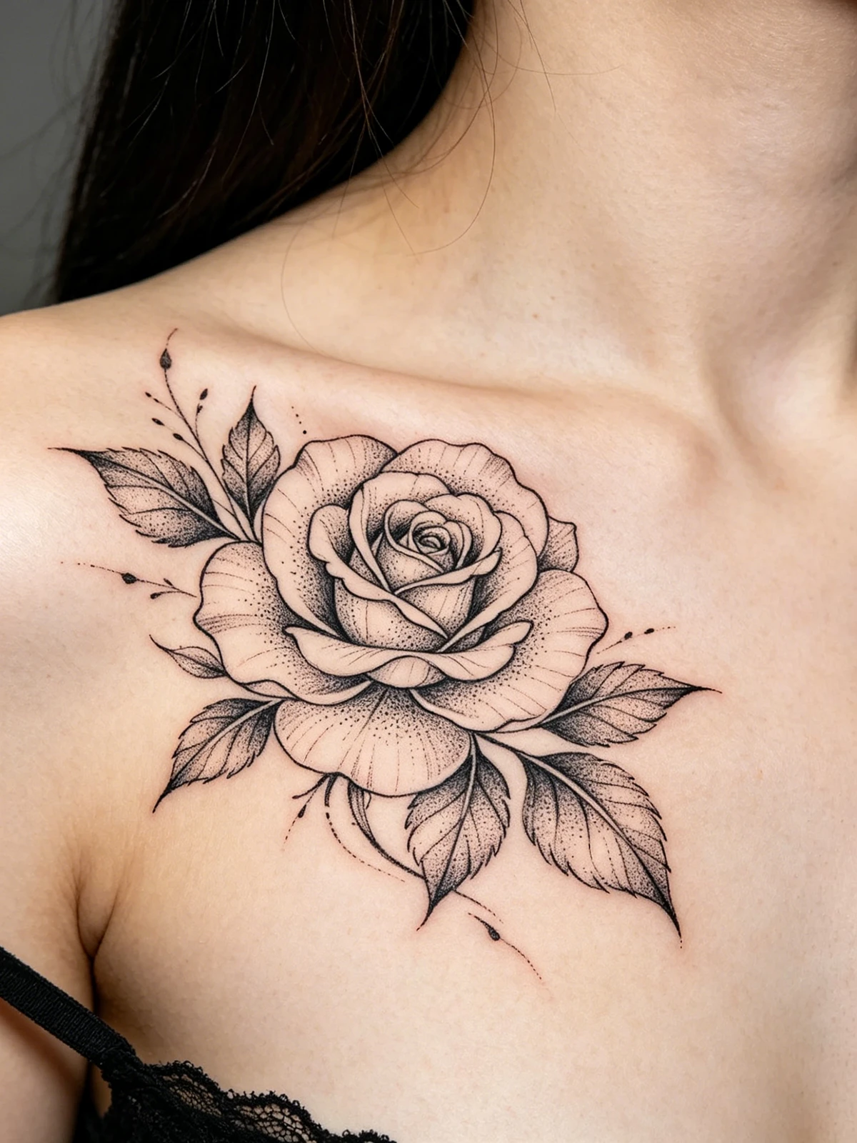 纹身玫瑰线稿示例1