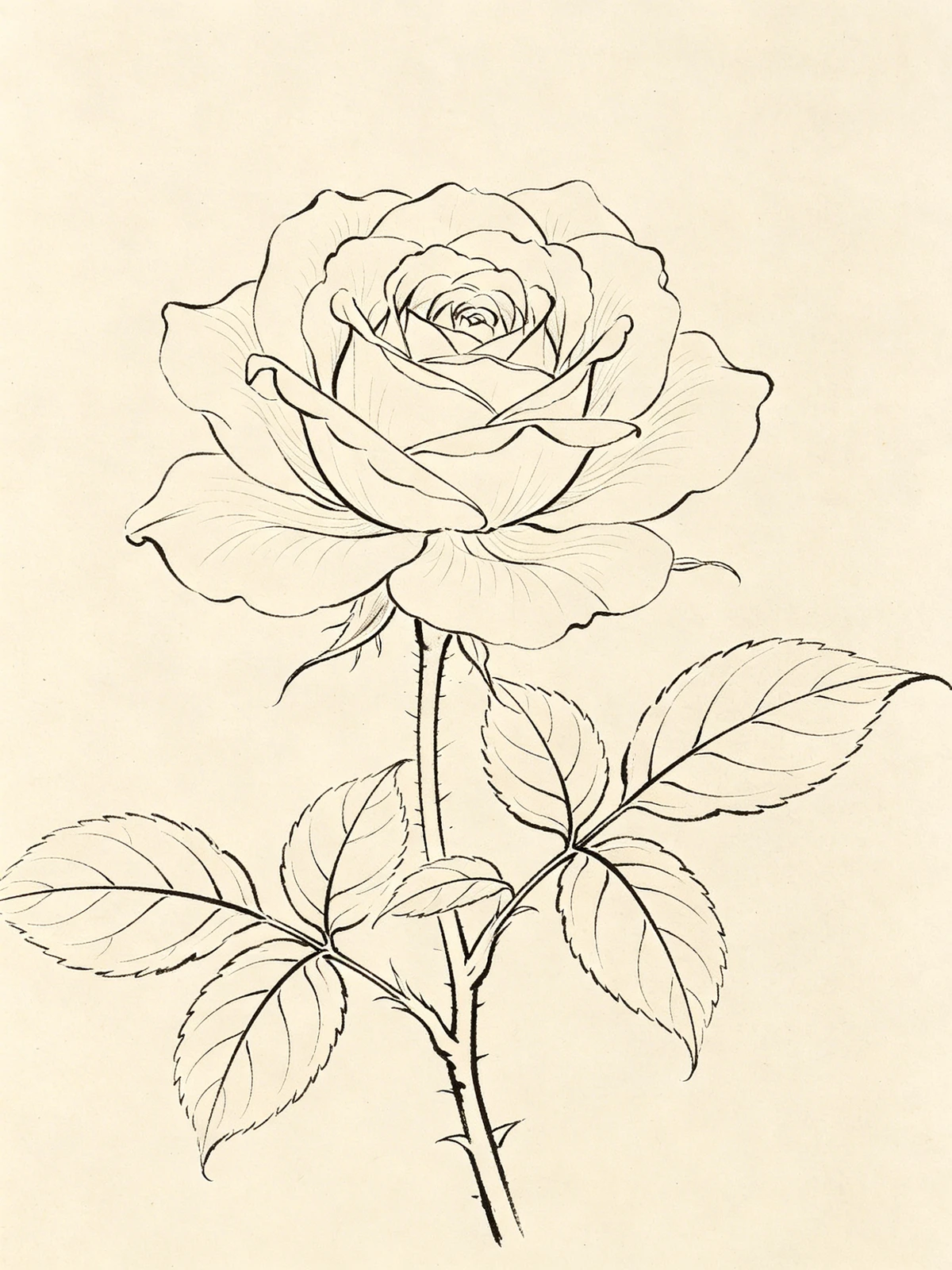 工笔风格玫瑰线稿生成示例1