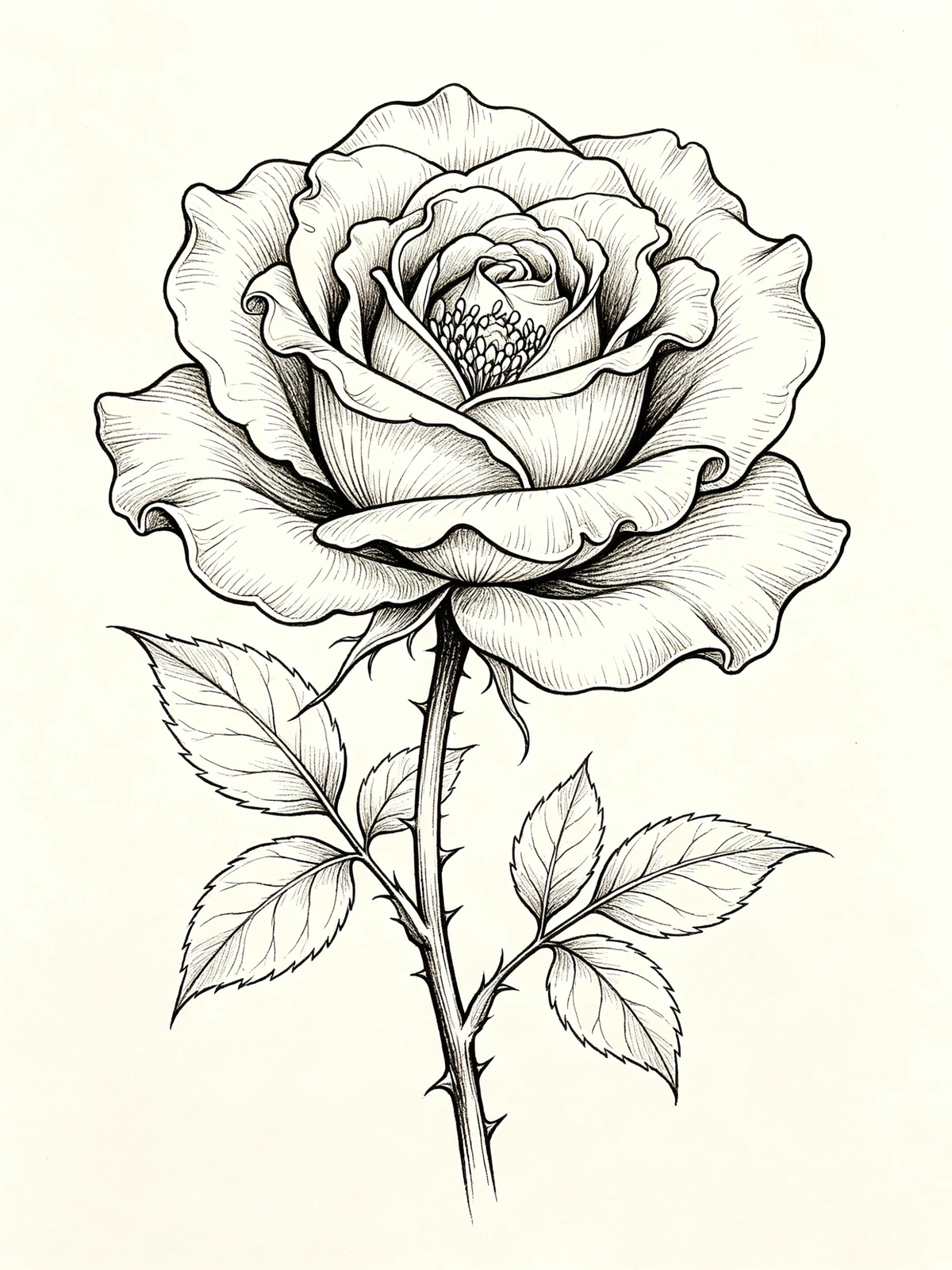 写实风格玫瑰线稿生成示例1