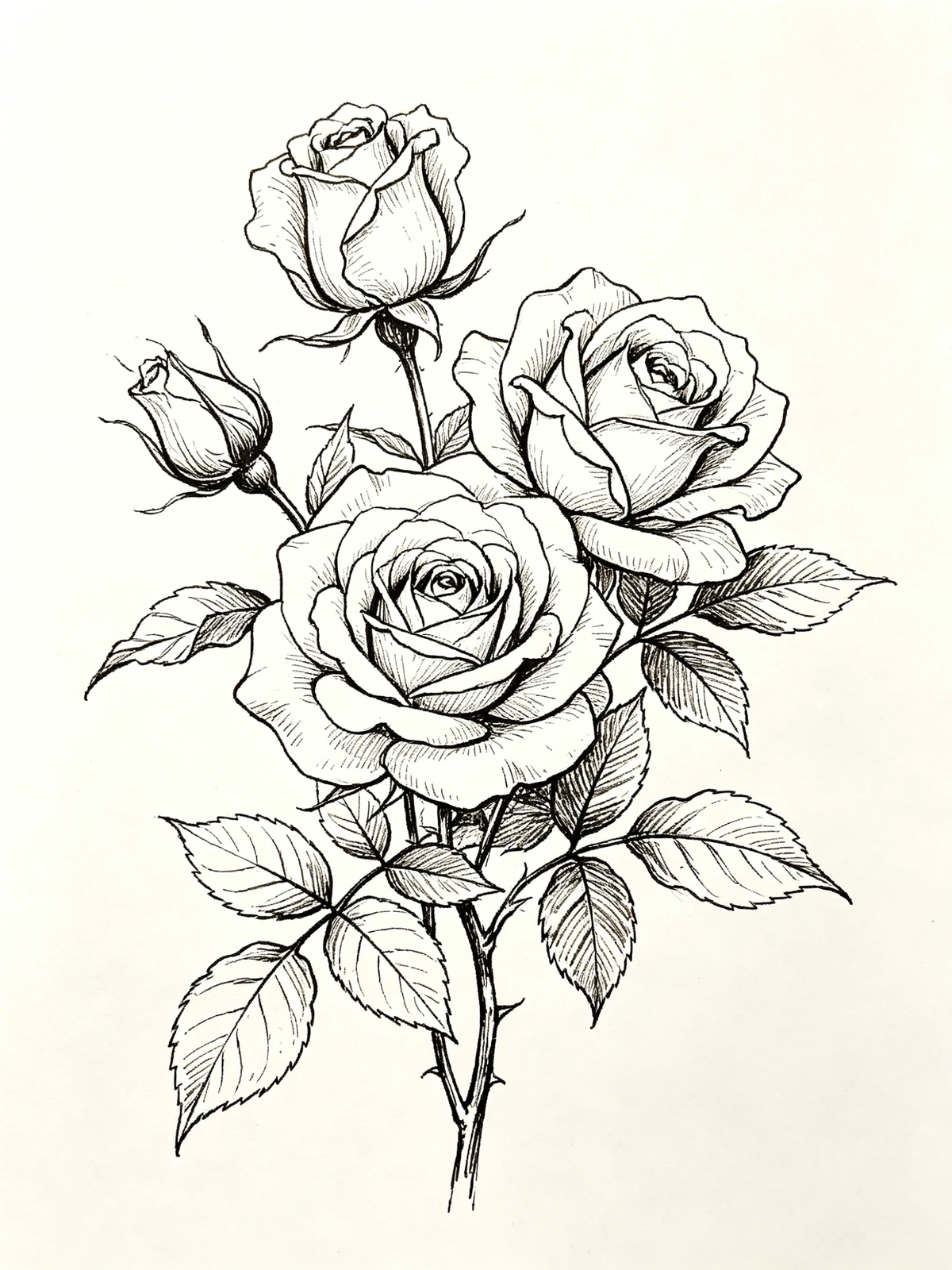 写实风格玫瑰线稿生成示例1