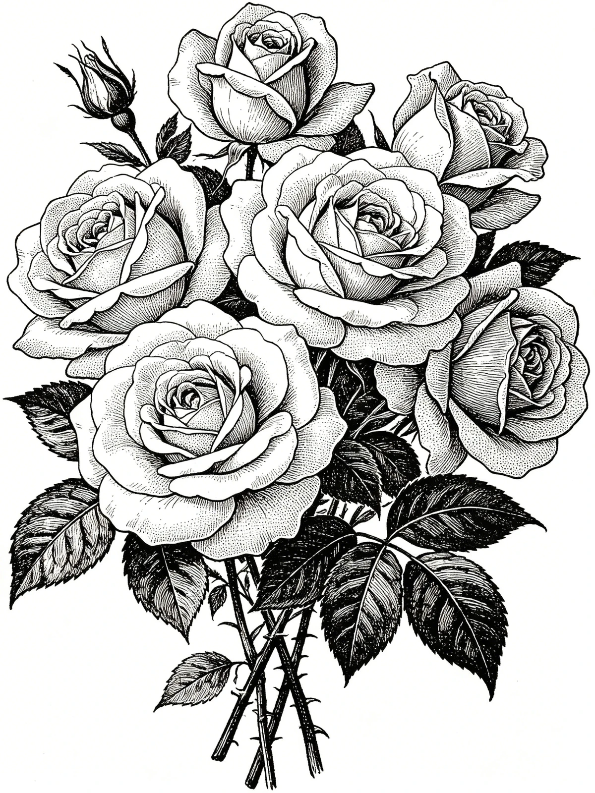 装饰风格玫瑰线稿生成示例1