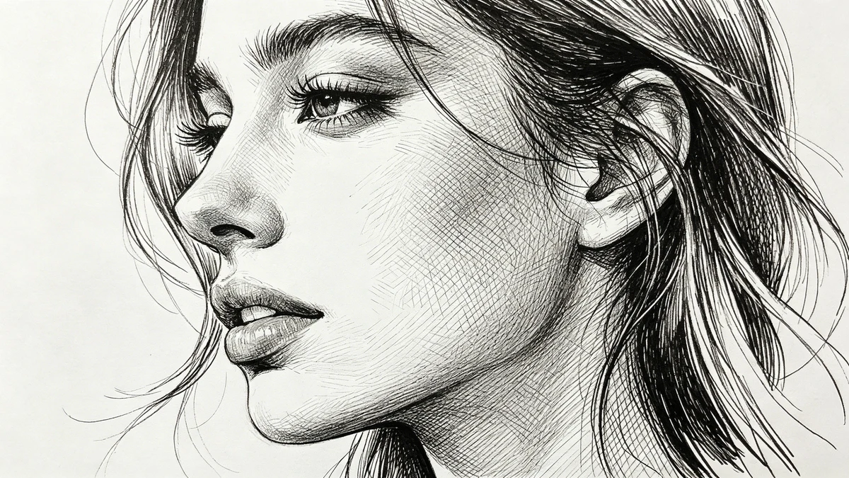 钢笔线条风格线稿头像示例1